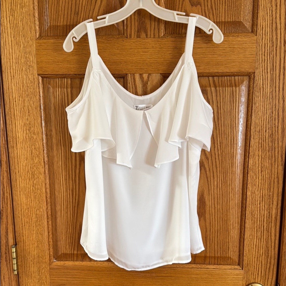 New York & Company White Ruffled Camisole